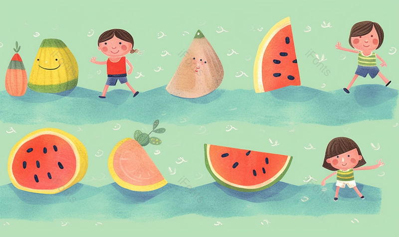 传统节气农历二十四节气夏天夏至大暑小暑西瓜清凉水果芒果黄色,插画/手绘图,插画/手绘图库,插画/手绘图下载,插画/手绘